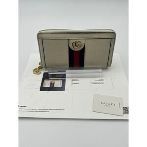 Gucci Ophidia GG Zip Around Wallet Ivory Web Stripe Continental Classic GG EUC